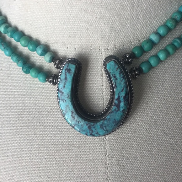 Gale Self designer hallmarked sterling silver turquoise bead choker necklace - Picture 2 of 9